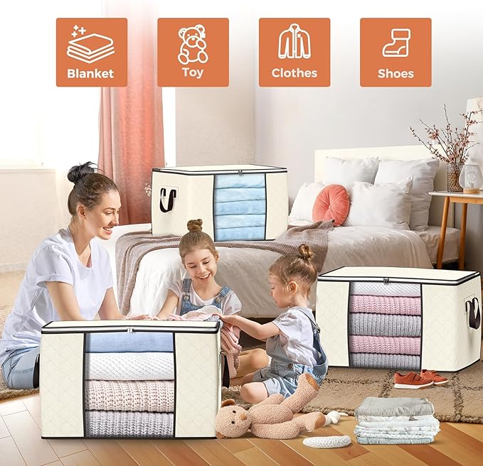 Budding Joy 90 L Large Storage Bags, 10 Pack Clothes Storage Bins Foldable - Image 4