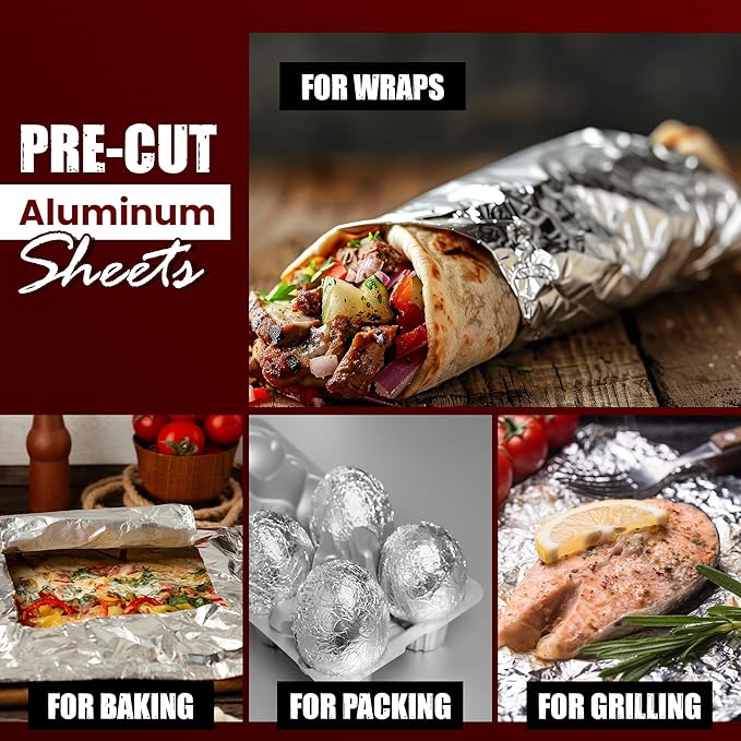 100 Packs Heavy Duty Insulated Aluminum Foil Sheets – 14" x 10.3" Disposable - Image 4
