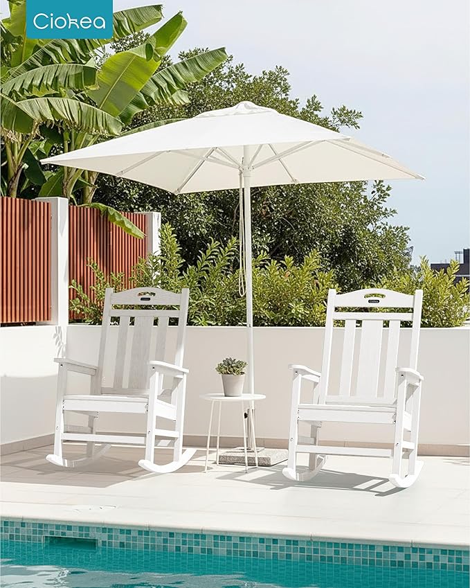 Ciokea Oversized Outdoor Rocking Chairs Set of 2, 380lbs Heavy-Duty Large Patio Rocker, High Back Cozy Porch Chairs, Weather Resistant Patio Rocking Chairs for Outside, Fire Pit, Deck, White - Image 2