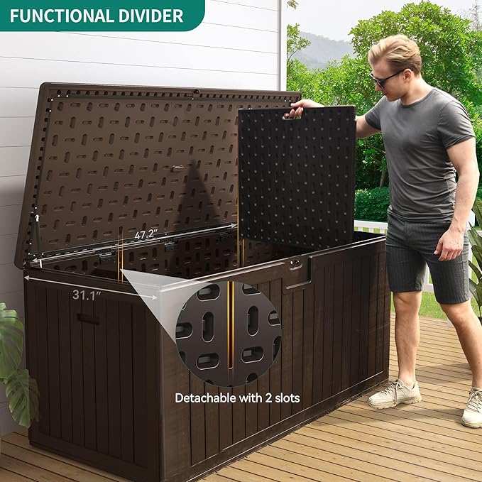 YITAHOME XXL 230 Gallon Large Deck Box,Outdoor Storage for Patio Furniture Cushions,Garden Tools with Flexible Divider,Waterproof,Lockable (Brown) - Image 3