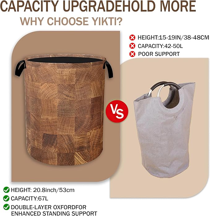 Wood Texture Pattern Laundry Basket, Rustic Farmhouse Clothes Hamper, Oxford - Image 3