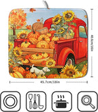 Autumn Pumpkin Red Truck Dish Drying Mat - Image 2