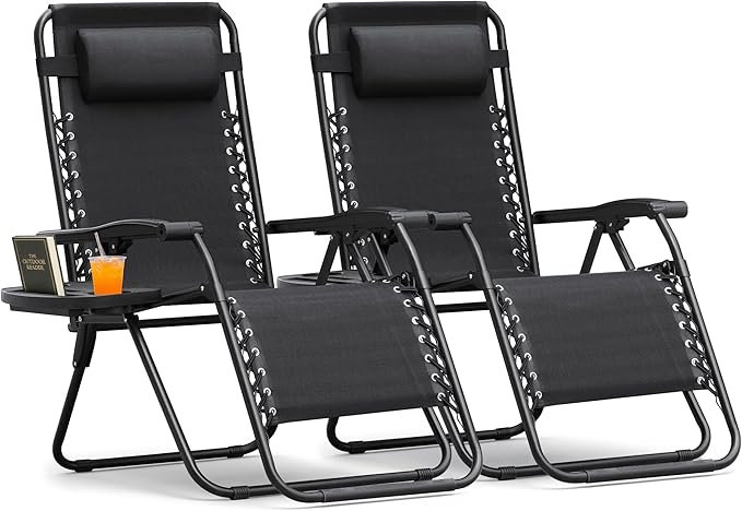 Homall Zero Gravity Chair Patio Folding Lawn Lounge Chairs Outdoor Lounge Gravity Chair Camp Reclining Chair with Pillows for Poolside Backyard and Beach Set of 2 (Dark Black) by Homall