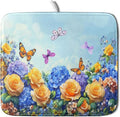 Spring Blue Yellow Hydrangeas Flowers Dish Drying Mat by Sweetshow