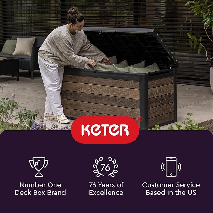 Keter Denali 200 Gallon Resin Large Deck Box with Double Wall 20mm Panels - Paintable and Drillable-Organization and Storage for Patio Furniture and Outdoor Items, Grey & Black - Image 11
