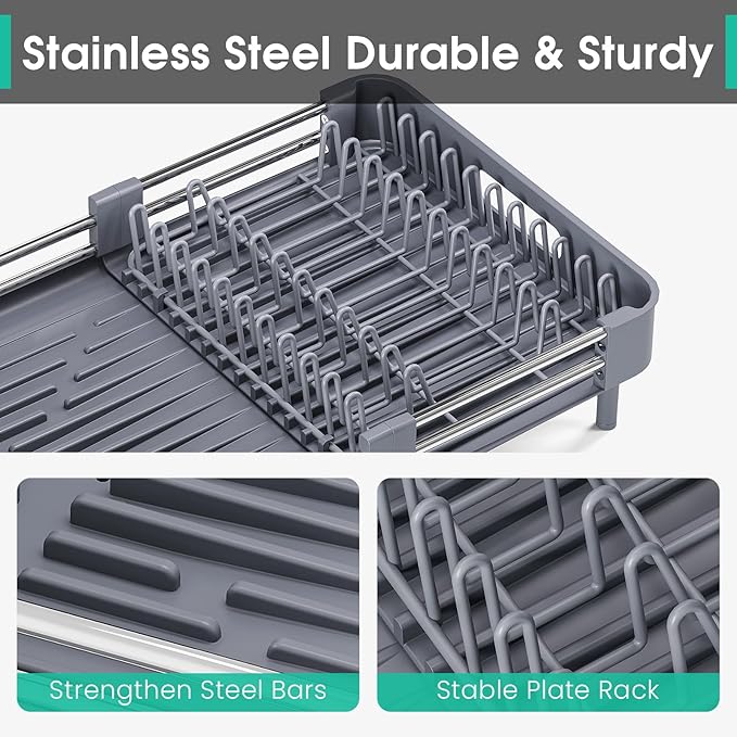 TOOLF Dish Drying Rack with Drainboard, Extendable Dish Rack - Image 7