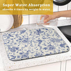 Giwawa Chinoiserie Flower Dish Drying Mat Blue Leaves Dishes Drying Pad - Image 7