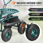 VEVOR Garden Cart Rolling Workseat with Wheels, Gardening Stool for Planting, 360 Degree Swivel Seat, Wagon Scooter with Steering Handle & Utility Tool Tray, Use for Patio, Yard, and Outdoors, Green - Image 4