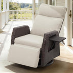 Adjustable Outdoor Recliner Chair with Independent Backrest & Footrest, Patio Swivel Recliner Chair, Wicker Reclining Patio Chair w/Flip-Up Table, Air Pump 155° Lay Flat Chaise Lounge, Beige - Image 7