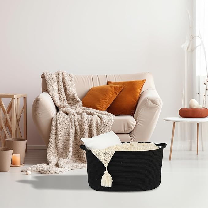 Large Rectangle Blankets Basket Living Room 22"x17"x12" Woven Cotton Rope - Image 5
