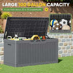 Greesum Outdoor Storage Box 100 Gallon Storage Bin with Lid for Patio Furniture, Garden Tools, Pool Supplies, Lockable, Waterproof and UV Resistant, Gray - Image 4