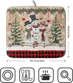 Winter Snowman Dish Drying Mat 16x18 Inch Red Buffalo Plaid Holiday Dish - Image 2