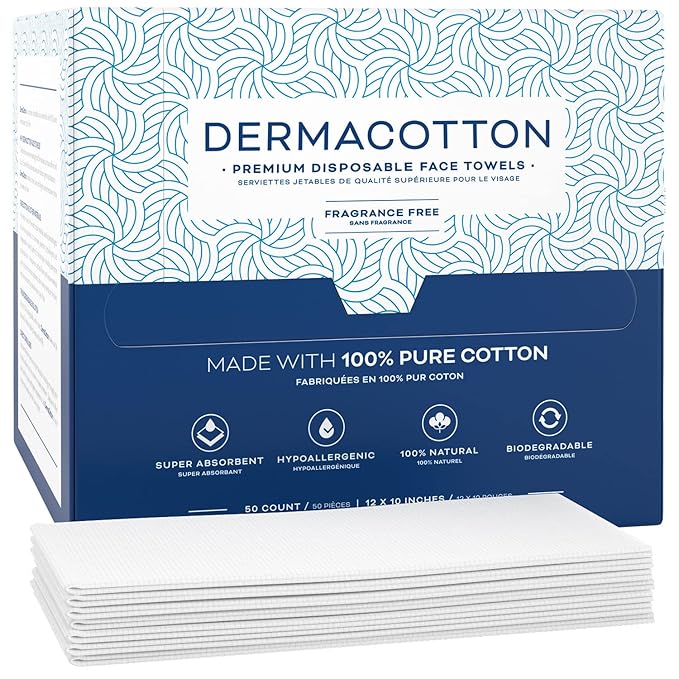X-Large 100% Pure Cotton Face Towels – 100 Count Extra Large Disposable Wash by Dermacotton