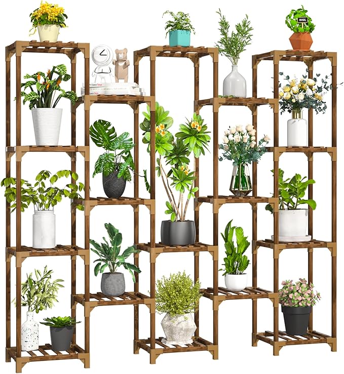 Uneedem Plant Stand Indoor Outdoor, Tall Plant Shelf for Multiple Plants, 17 Tiers Large Plant Rack Wood Plant Holder Plant Shelves for Room Corner Balcony Garden Patio by Uneedem