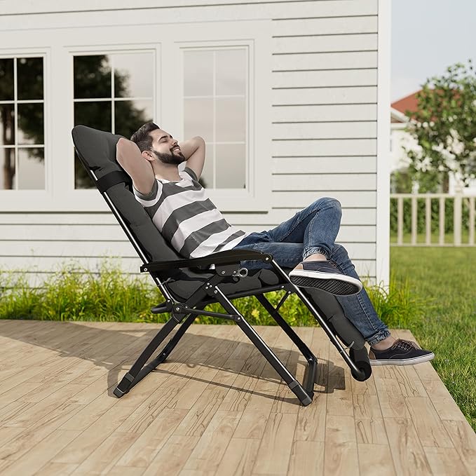 UDPATIO Oversized Zero Gravity Chair, 33In XXL Patio Reclining Chair with Cushion, Outdoor Folding Recliner with Pillows|Cup Holder|Foot Rest|Padded Headrest, Dark Grey, Support 500LB - Image 2
