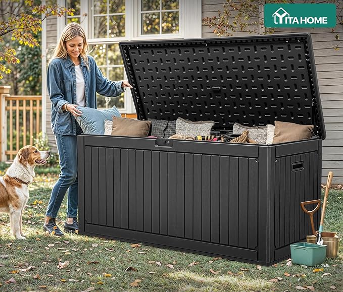 YITAHOME 260 Gallon Large Deck Box with Divider & Side Handles, Outdoor Double-Wall Storage for Patio Furniture Cushions, Garden Pool Accessories, Water Resistant & Lockable - Image 3