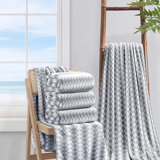 Bath Towel Set Gray 4Pack-35x70 Towel, 600GSM Ultra Soft Microfibers Bathroom - Image 5