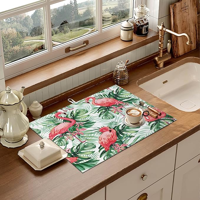 Flamingo Dish Drying Mat for Kitchen Counter Microfiber Absorbent Dish Tropical - Image 6