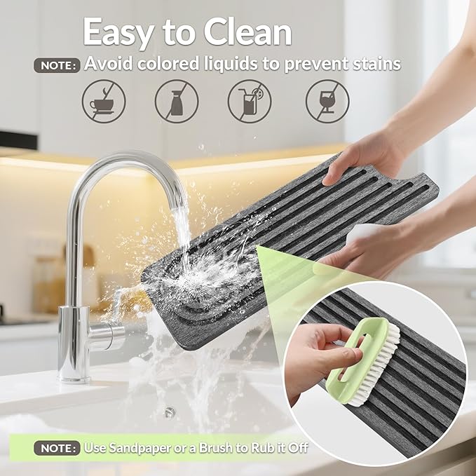 Stone Faucet Mat for Kitchen Sink, Diatomite Quick Dry Kitchen Sink Splash Guard - Image 9