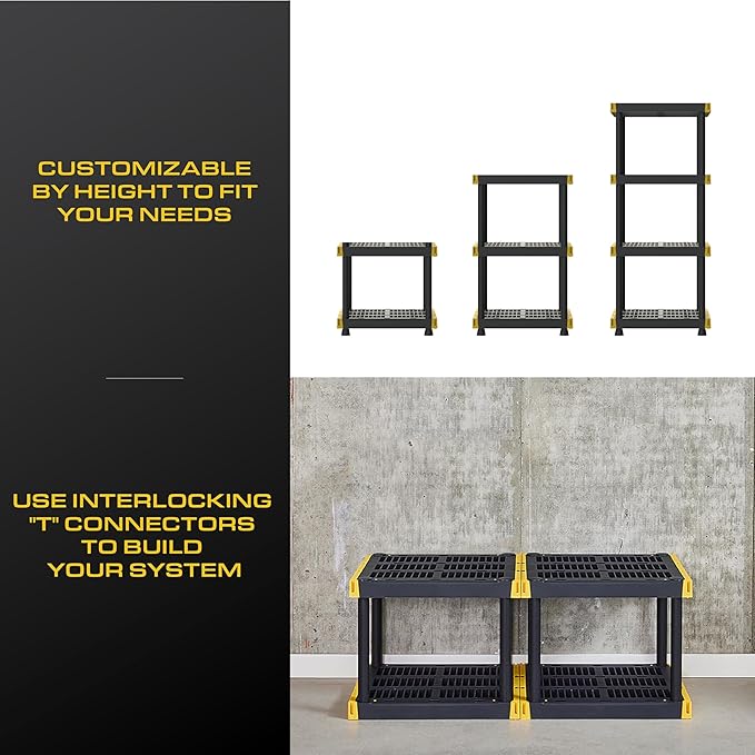 BLACK & YELLOW 4-Tier Heavy Duty Plastic Storage Shelves that Support up to 100lbs/shelf, Organization and Storage, Weather-Resistant Design, Easy Assembly, Made in The USA (55H x 24W x 20D) - Image 7