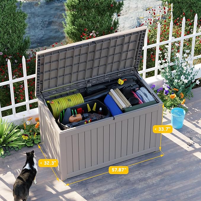 280 Gallon Resin Deck Box, Lockable Patio Outdoor Storage Box for Furniture, Garden Tools and Tools Storage, Waterproof Outside Storage Boxes - Grey - Image 5