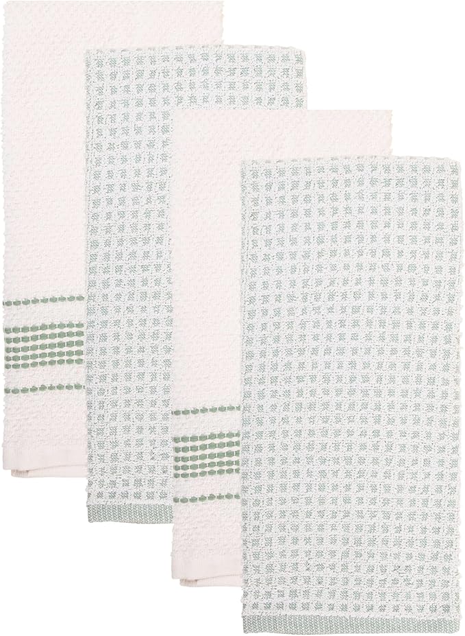 MosJos Kitchen Towels, Cotton Hand Towels White & Turquoise Mini Weaved - Image 8