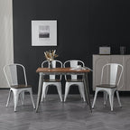 Nazhura Metal Dining Chair Farmhouse Tolix Style for Kitchen Dining Room Café Restaurant Bistro Patio, 18 Inch, Stackable, Waterproof Indoor/Outdoor (Sets of 4) (White with Wood Padding) - Image 2