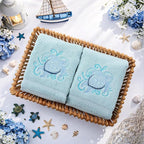 2 Pcs Sea Turtle Floral Hand Towels Pastel Blue Bathroom Decor 14x29 Inch - Image 4
