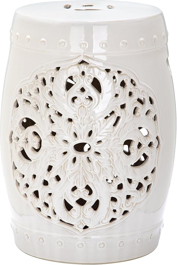 Safavieh Flora Glazed Ceramic Decorative Garden Stool, Cream by SAFAVIEH