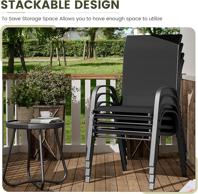 UDPATIO Patio Chairs Set of 8, Stackable Outdoor Dining Chairs with High Back, Breathable Textilene Fabric Outdoor Chair All Weather, 350LBS Capacity for Garden, Backyard (Black) - Image 4