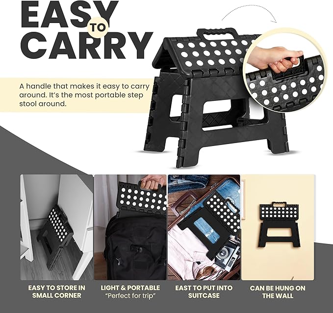 Utopia Home Folding Step Stool with Handle – 9 Inch Anti Slip Collapsible Stool – Holds Up to 300 lbs – Sturdy Plastic Step Stool Foldable for Kitchen, Bathroom and Home Use (2-Pack, Black) - Image 7