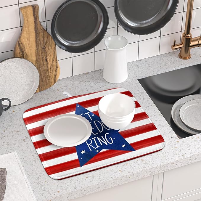 4th of July Dish Drying Mat for Kitchen Counter Patriotic Holiday Absorbent - Image 6