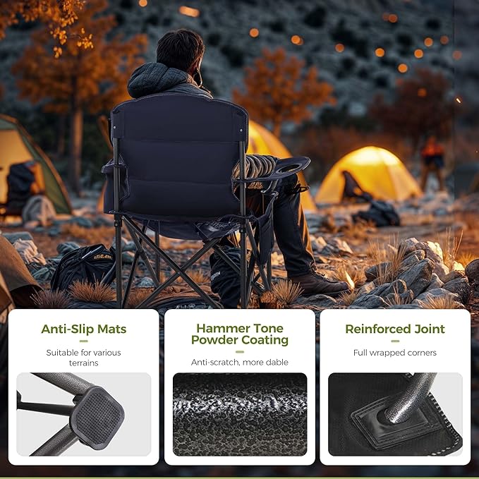 ALPHA CAMP Heavy Duty Camping Chair 500LBS Capacity, Oversized Folding Chair for Heavy People, Padded Portable Outdoor Chair with Cooler Bag & Cup Holder for Camping, Fishing, Beach - Image 8