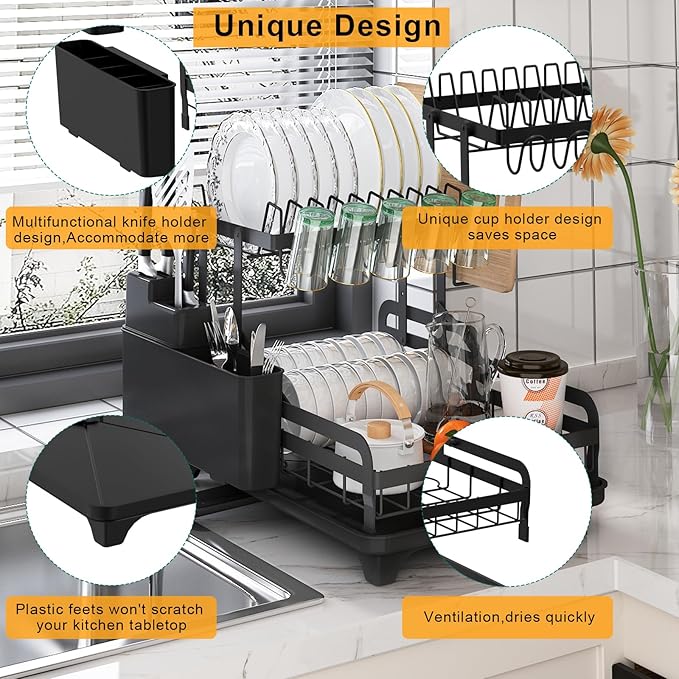2 Tier Metal Dish Drying Rack Without Installation Sturdy Dish Racks - Image 7
