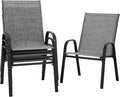 PIZZELLO Patio Chairs Set of 4, Outdoor Stackable Dining Chairs for All Weather, Lightweight Textilene Outdoor Chair Sets with Armrests, 330Lbs Capacity, for Backyard Porch Poolside Garden (Grey) by PIZZELLO