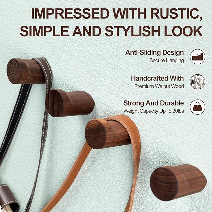 Roowest 12 Pack Wood Wall Hooks Natural Wooden Coat Hooks Wall Mounted Handmade - Image 2