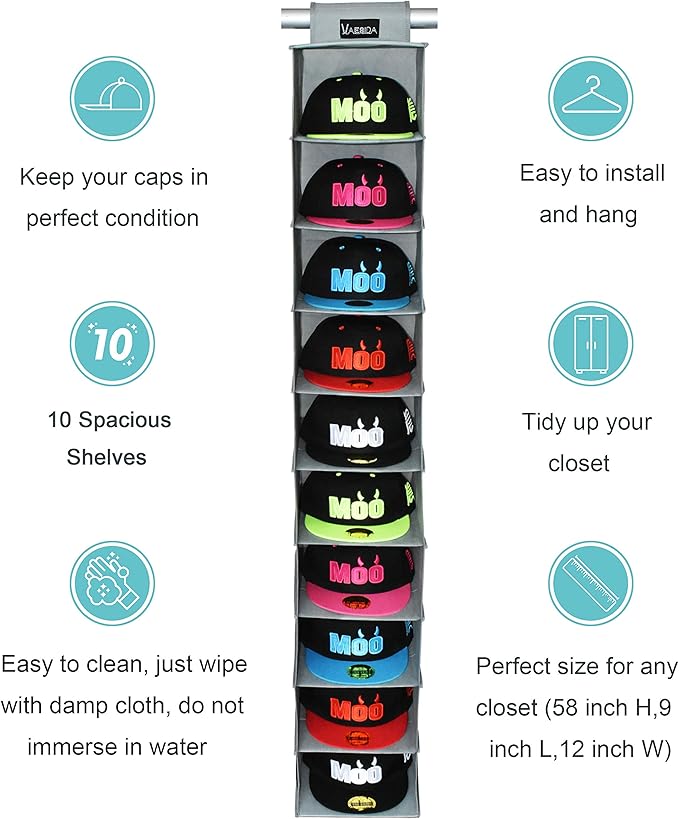 VAESIDA 10 Shelf Hat Rack Hanging Closet/Organizer - Image 5