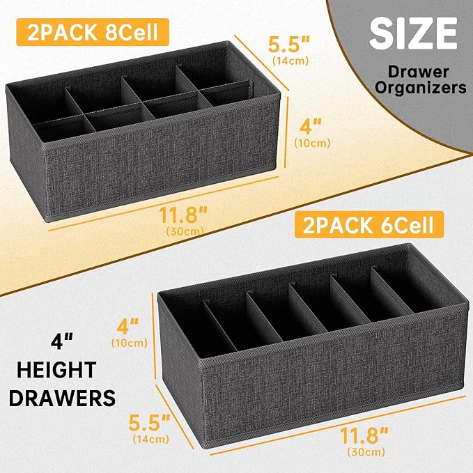 4 PACK Sock Underwear Drawer Organizer Dividers, Collapsible Cabinet Closet - Image 2