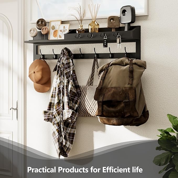AMBIRD 35 inch Wall Hooks with Shelf, Coat Rack Wall Mount, Large Coat Hanger - Image 3