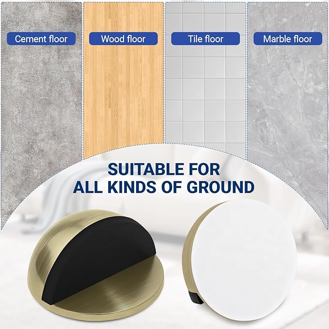 Self Adhesive Door Stoppers, Stainless Steel No Drill Rubber Floor Door Stop - Image 4