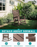 SERWALL Oversized Outdoor Rocking Chair Set of 2, HDPE Rocker for Adults, Patio Rocking Chairs for Porch, Brown - Image 3