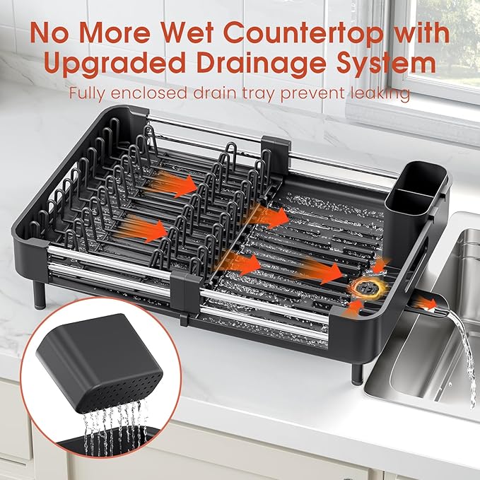 TOOLF Dish Drying Rack with Drainboard, Extendable Dish Rack - Image 6