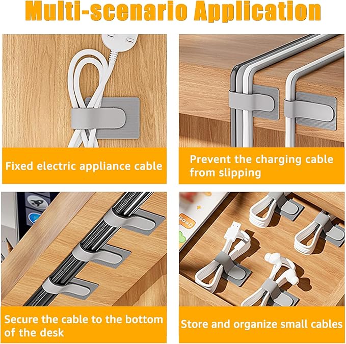 80PCS Hook and Loop Cable Straps, Cable Management Under Desk, Self Adhesive - Image 6