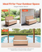 VEVOR Outdoor Storage Bench, 2-Person PE Rattan Storage Bench, 70 Gal Deck Box with Cushion, Supports up to 265 lbs, Weatherproof Outdoor Seating & Porch Decor for Patio Garden Balcony Yard - Image 8