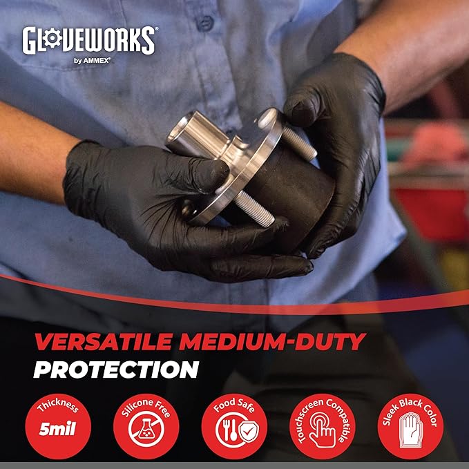 GLOVEWORKS Black Nitrile Gloves 5 Mil Disposable, Latex Free, Textured Grip - Image 2