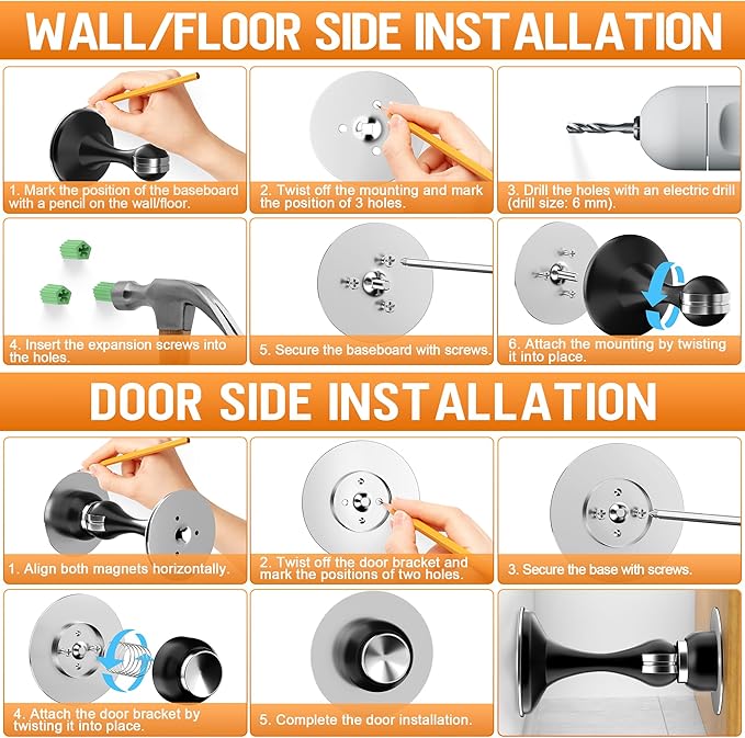 2 Pack Magnetic Door Stoppers, Stainless Steel Magnetic Door Stop, Wall & Floor - Image 8
