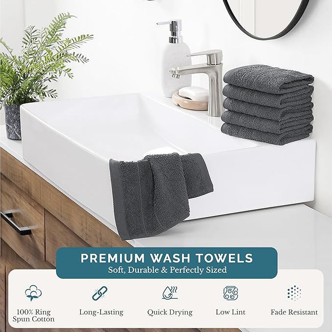 Casa Platino Wash Cloths Pack of 6-100% Cotton Washcloths - Image 2