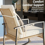 3 Piece Patio Rocking Chairs Set of 2, Outdoor Rocking Chair Bistro Set with Tempered Glass Coffee Table and Thick Lumbar Pillow Set, Front Porch Chairs for Garden, Backyard (Basic) - Image 3