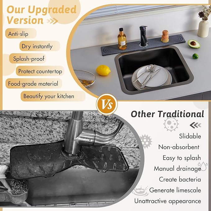 Diatomite Sink Mat around Faucet, Instant Dry Stone Sink Tray Cleaning Tools - Image 7
