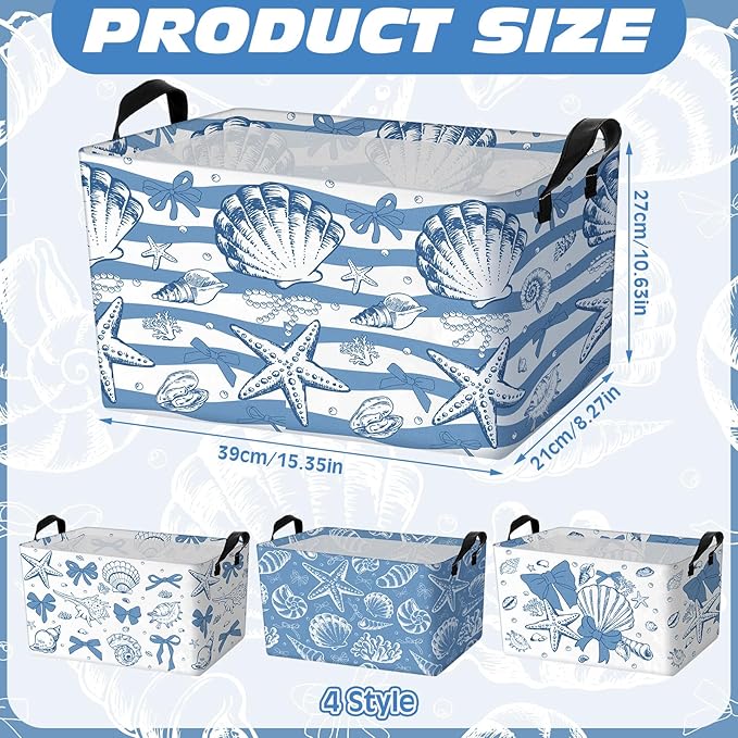 4 Pcs Coastal Beach Storage Basket Fabric Laundry Baskets - Image 2